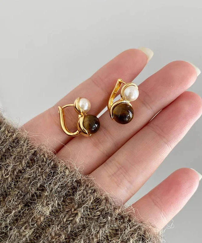 Novelty Gold Copper Overgild Pearl Hoop Earrings - Image 3