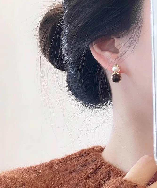 Novelty Gold Copper Overgild Pearl Hoop Earrings - Image 4