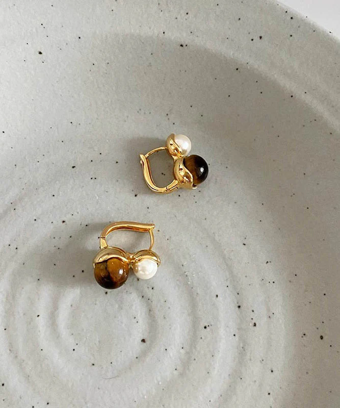 Novelty Gold Copper Overgild Pearl Hoop Earrings - Image 5