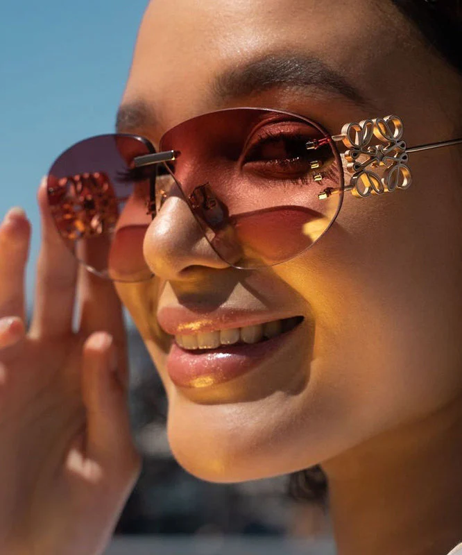 Novelty Gradient Tea Flower Decoration Frameless Sunglasses