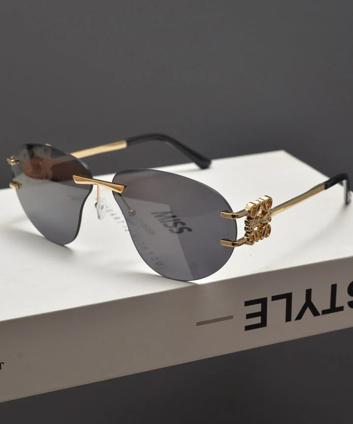Novelty Gradient Tea Flower Decoration Frameless Sunglasses - Image 3
