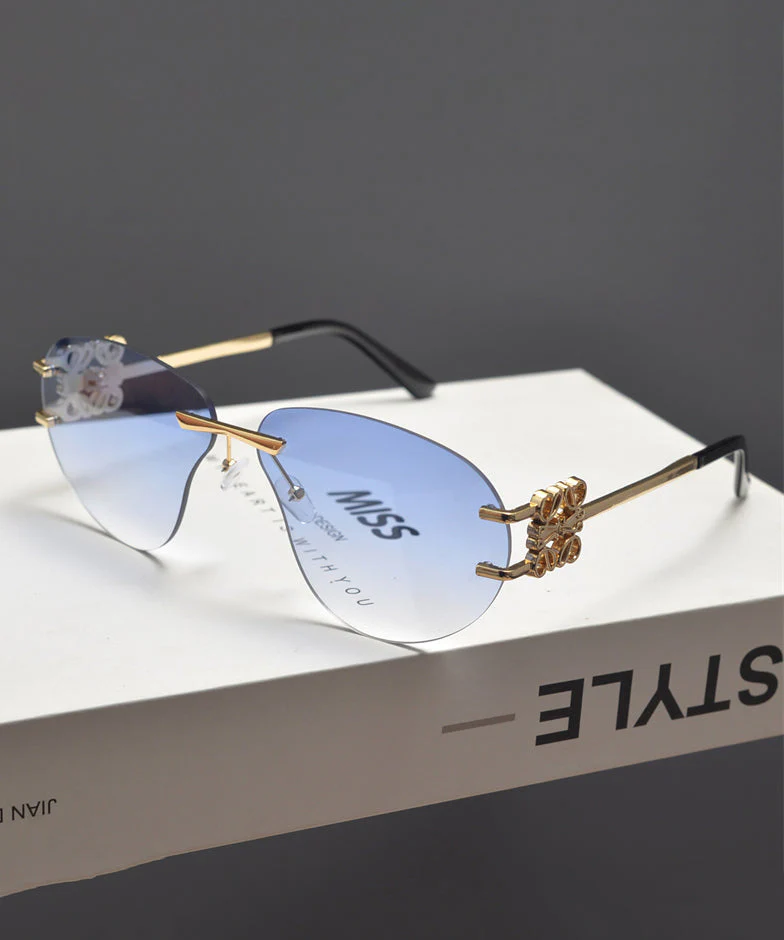 Novelty Gradient Tea Flower Decoration Frameless Sunglasses - Image 5