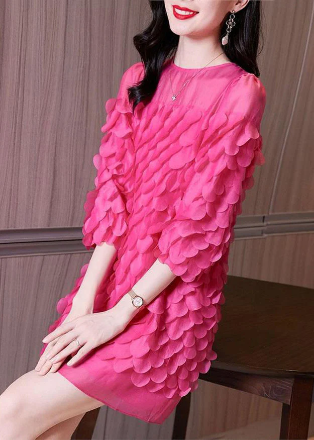 Novelty Rose O-Neck Chiffon Mid Dresses Bracelet Sleeve - Image 3