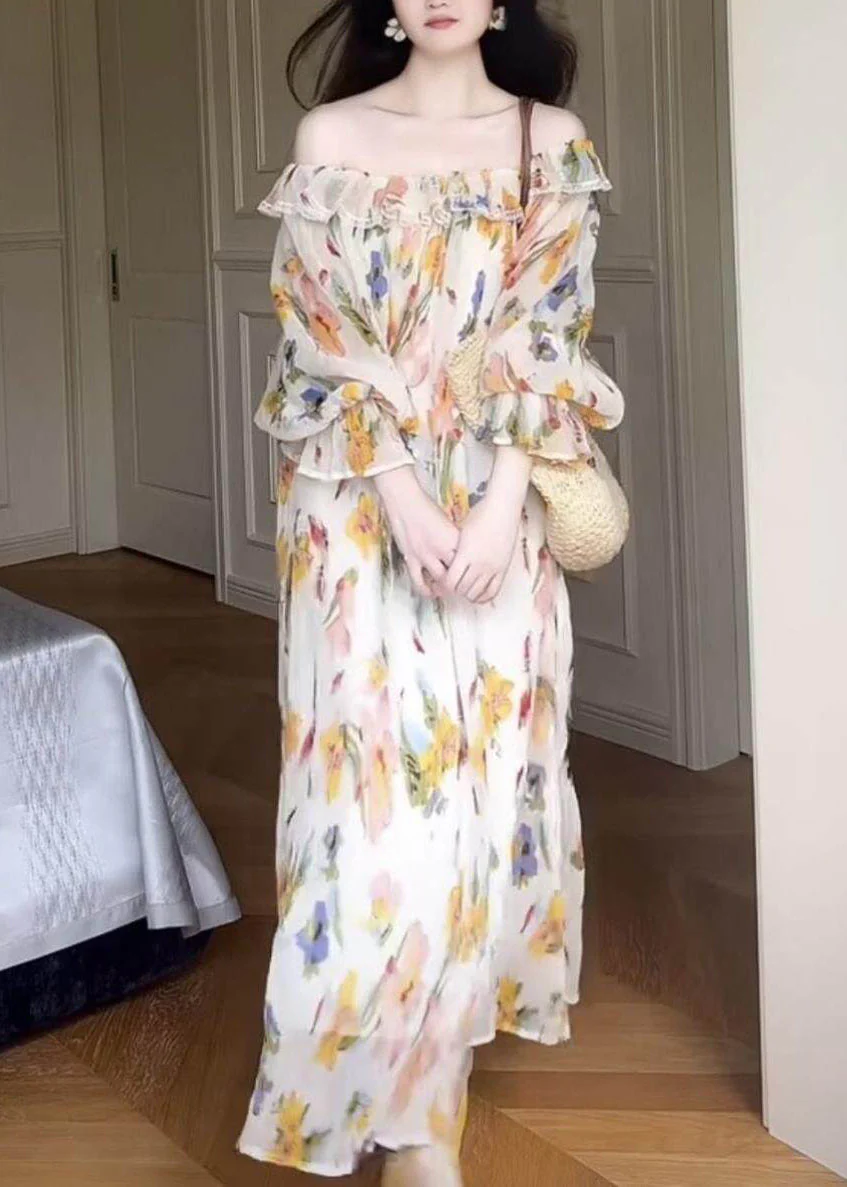 Novelty Slash Neck Chiffon Maxi Dress Patchwork Wrinkled Fall - Image 3