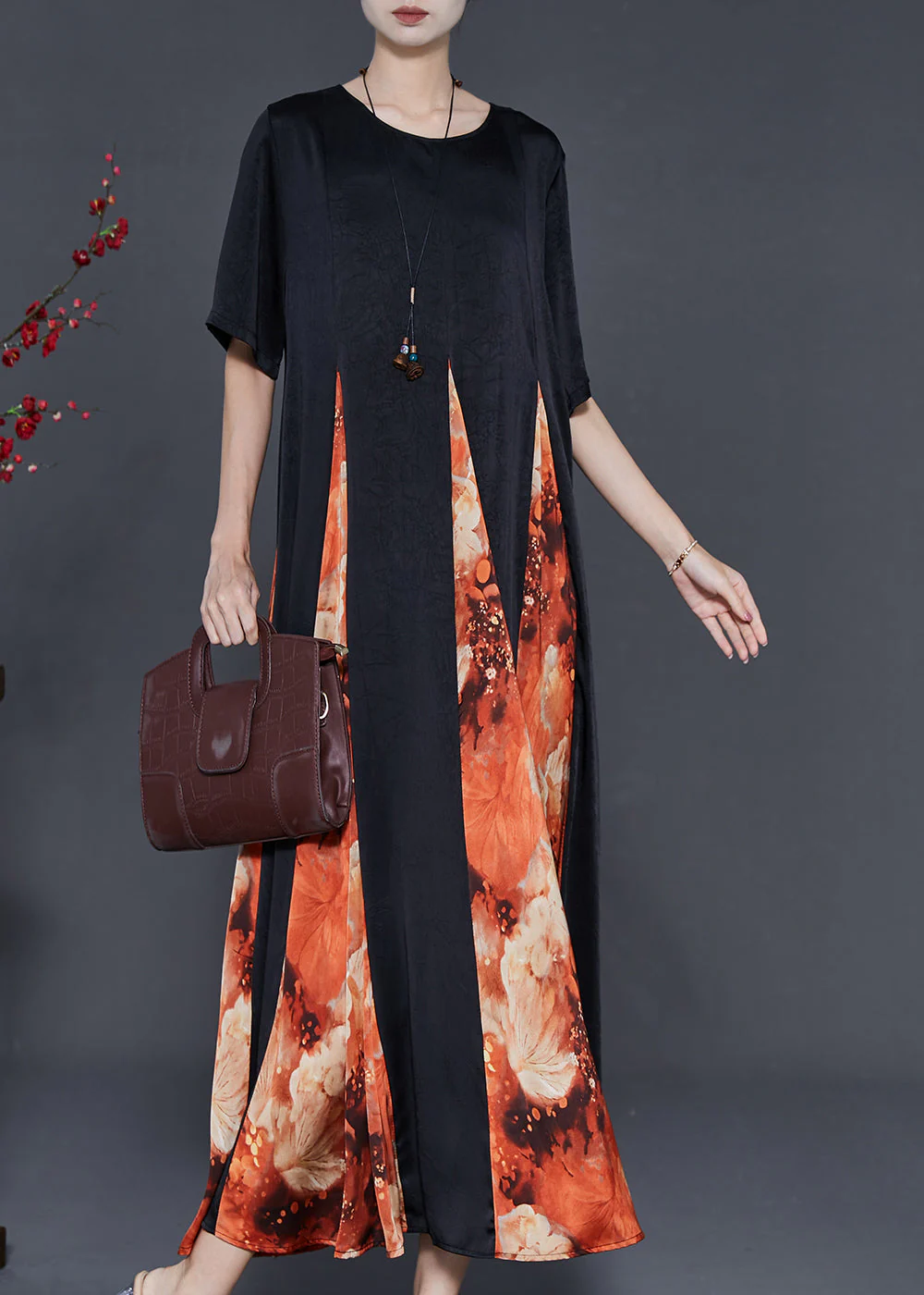 Orange Patchwork Silk Ankle Dress Exra Large Hem Summer - Image 3