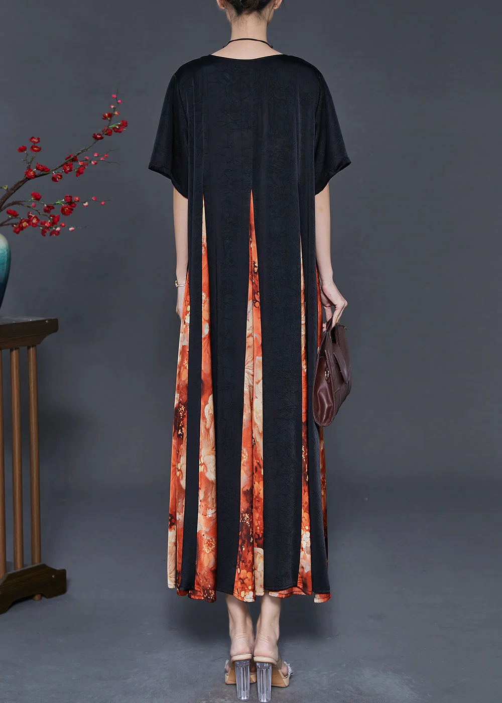Orange Patchwork Silk Ankle Dress Exra Large Hem Summer - Image 4
