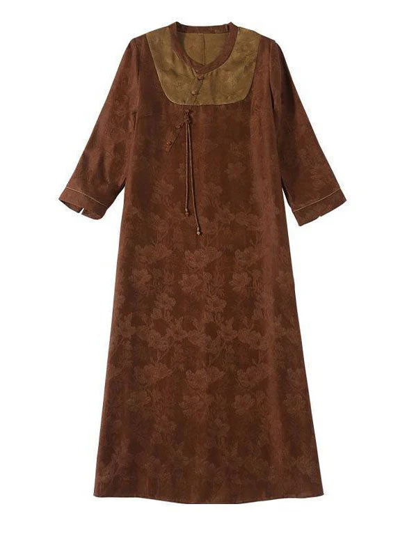 Orange Patchwork Silk Long Dress Tassel Jacquard Fall - Image 5