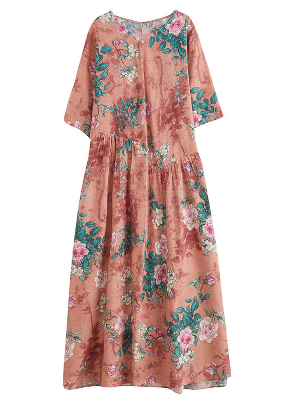 Orange Patchwork Wrinkled Party Long Dress Short Sleeve - Image 5
