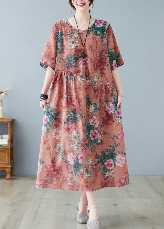 Orange Patchwork Wrinkled Vacation Long Dresses Half Sleeve - Image 2