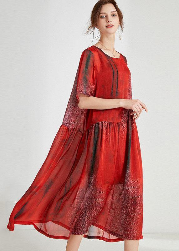 Orange Red Print Loose Half Sleeve Summer Dress - Image 2