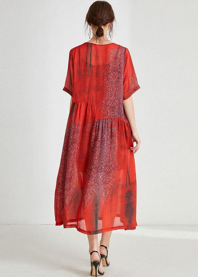 Orange Red Print Loose Half Sleeve Summer Dress - Image 4