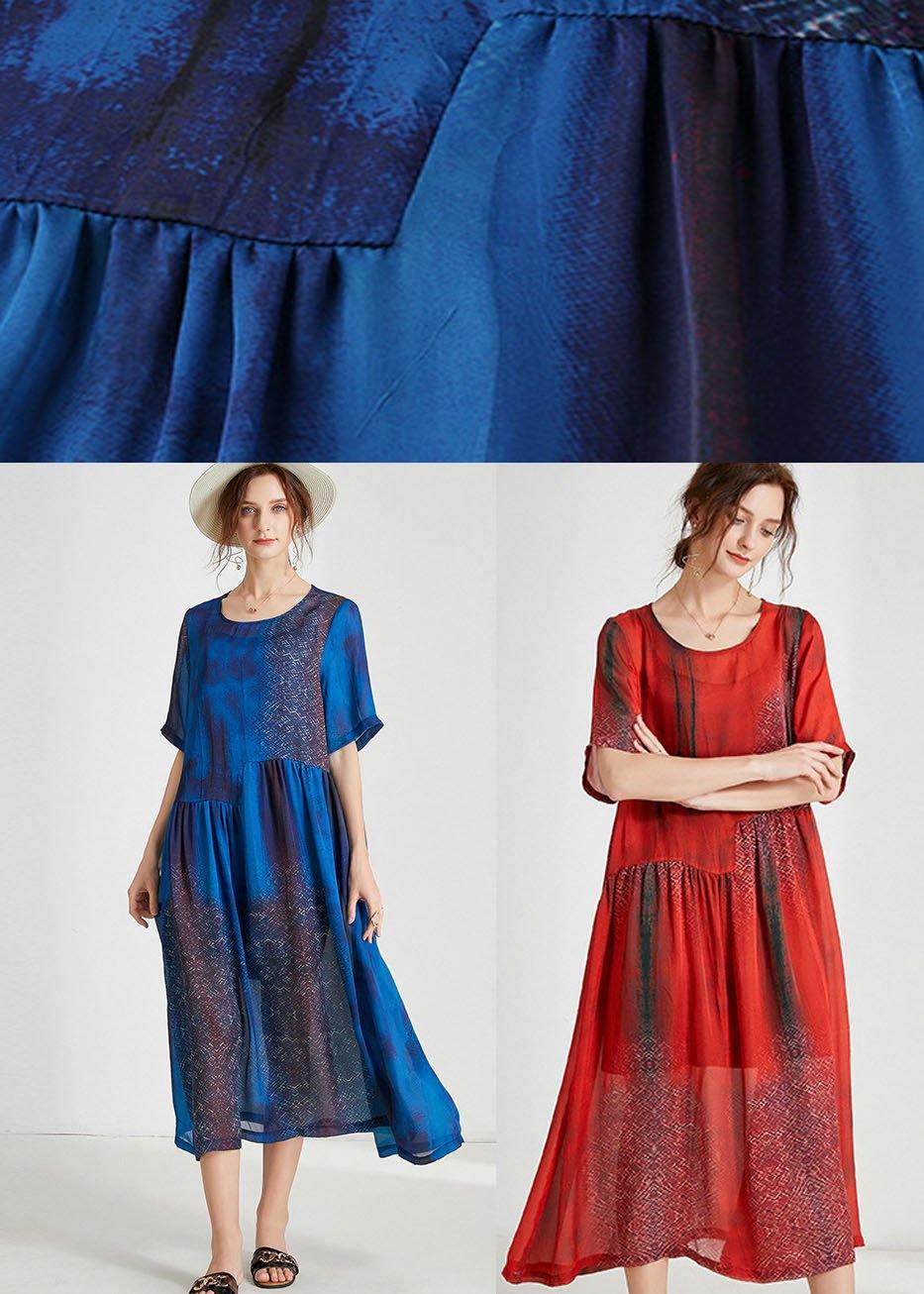 Orange Red Print Loose Half Sleeve Summer Dress - Image 5