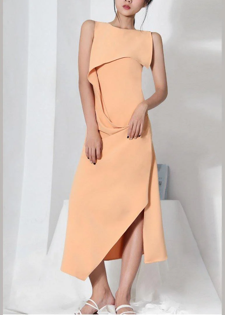 Organic Apricot side open Cotton asymmetrical design Summer Dress