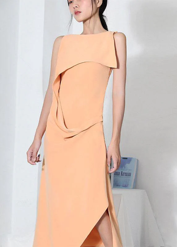 Organic Apricot side open Cotton asymmetrical design Summer Dress - Image 3