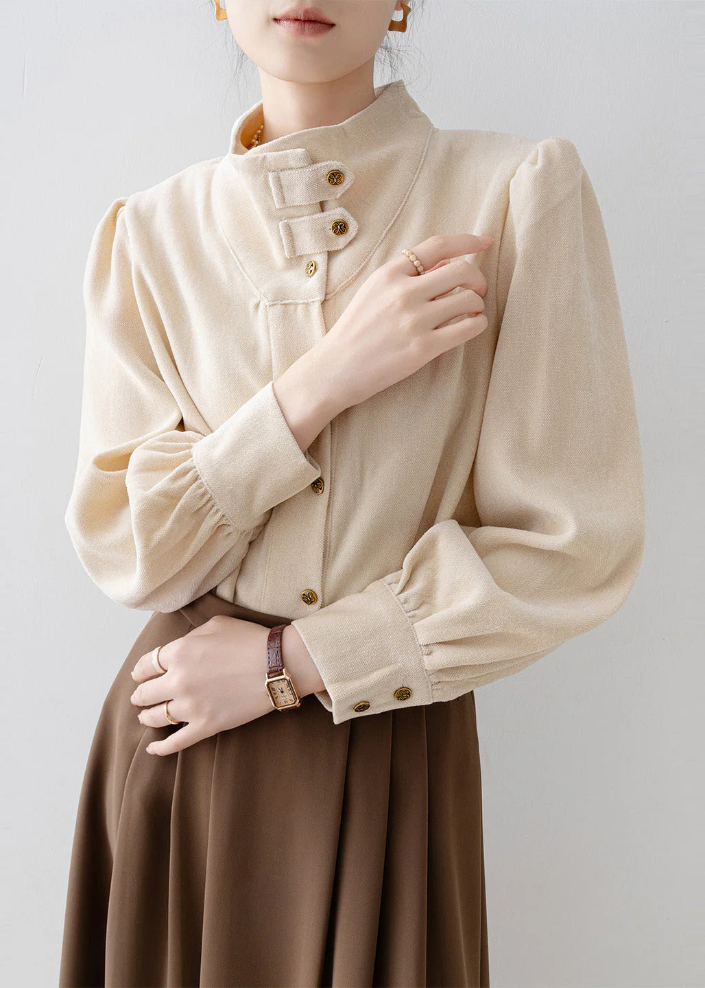 Organic Apricot Stand Collar Velour Shirt Top Spring - Image 2