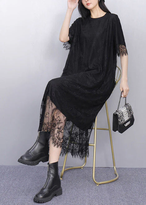 Organic Black Embroidered Lace Holiday Dress Summer - Image 3