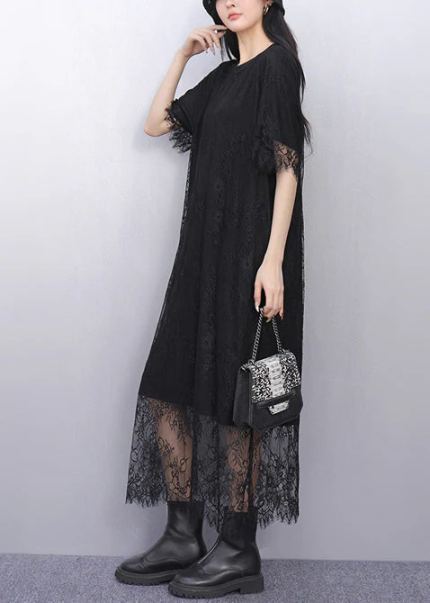 Organic Black Embroidered Lace Holiday Dress Summer - Image 4