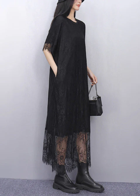 Organic Black Embroidered Lace Holiday Dress Summer - Image 5