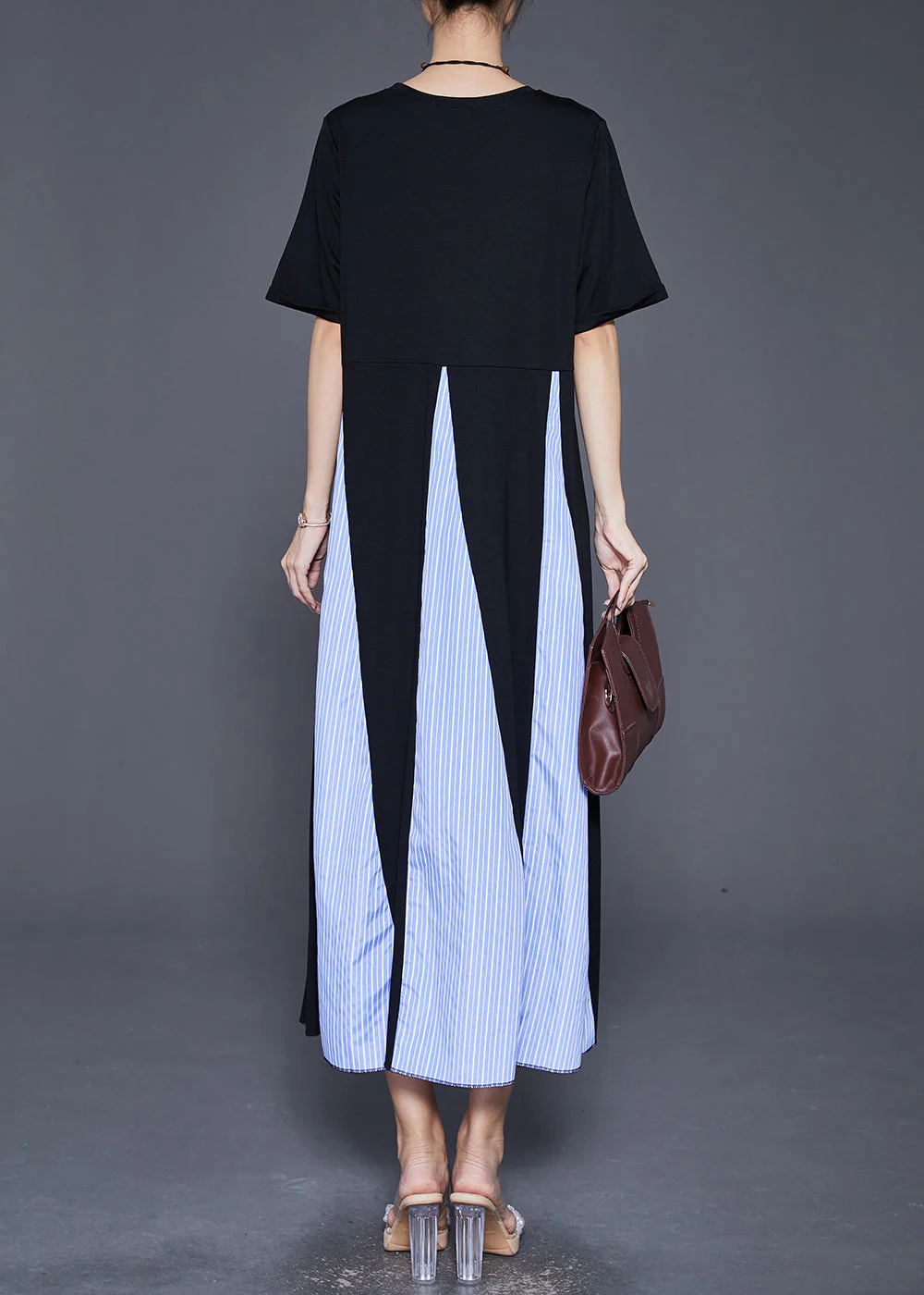 Organic Black Exra Large Hem Patchwork Striped Cotton Holiday Dress Summer - Image 4