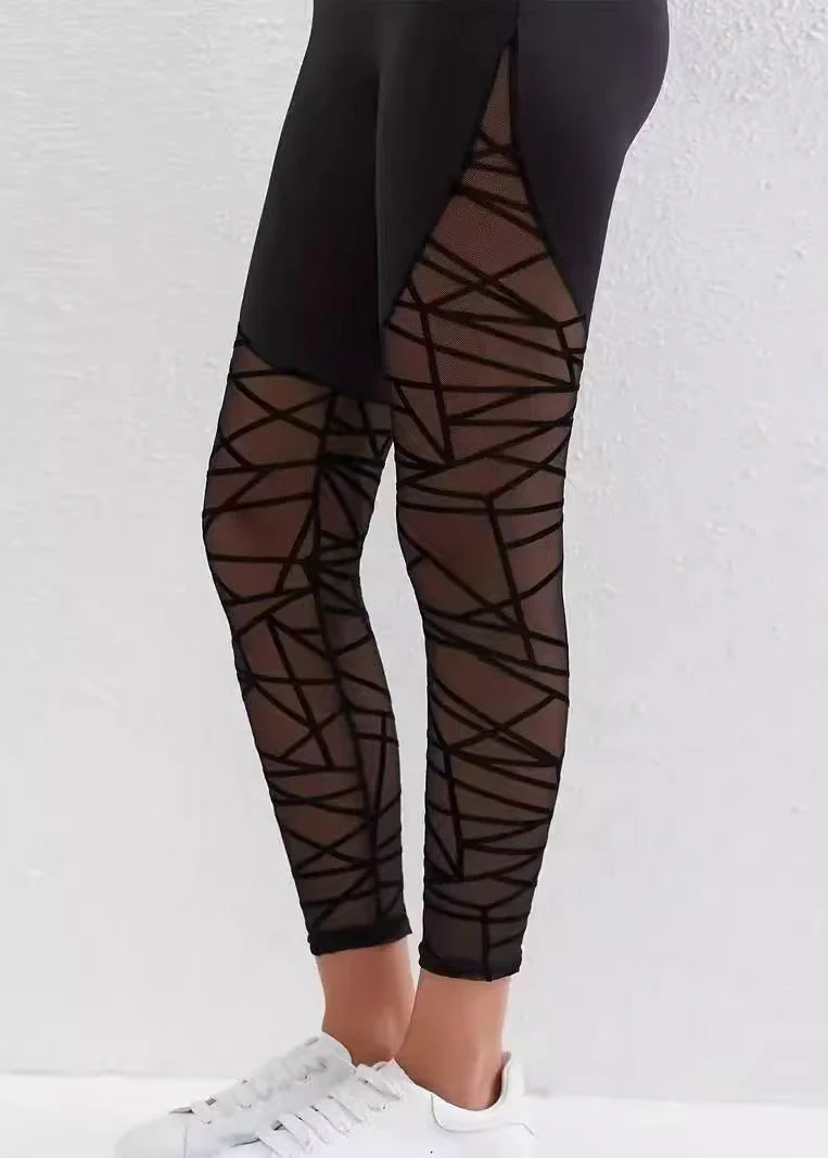 Organic Black High Waist Mesh Panel Leggings Capri - Image 3