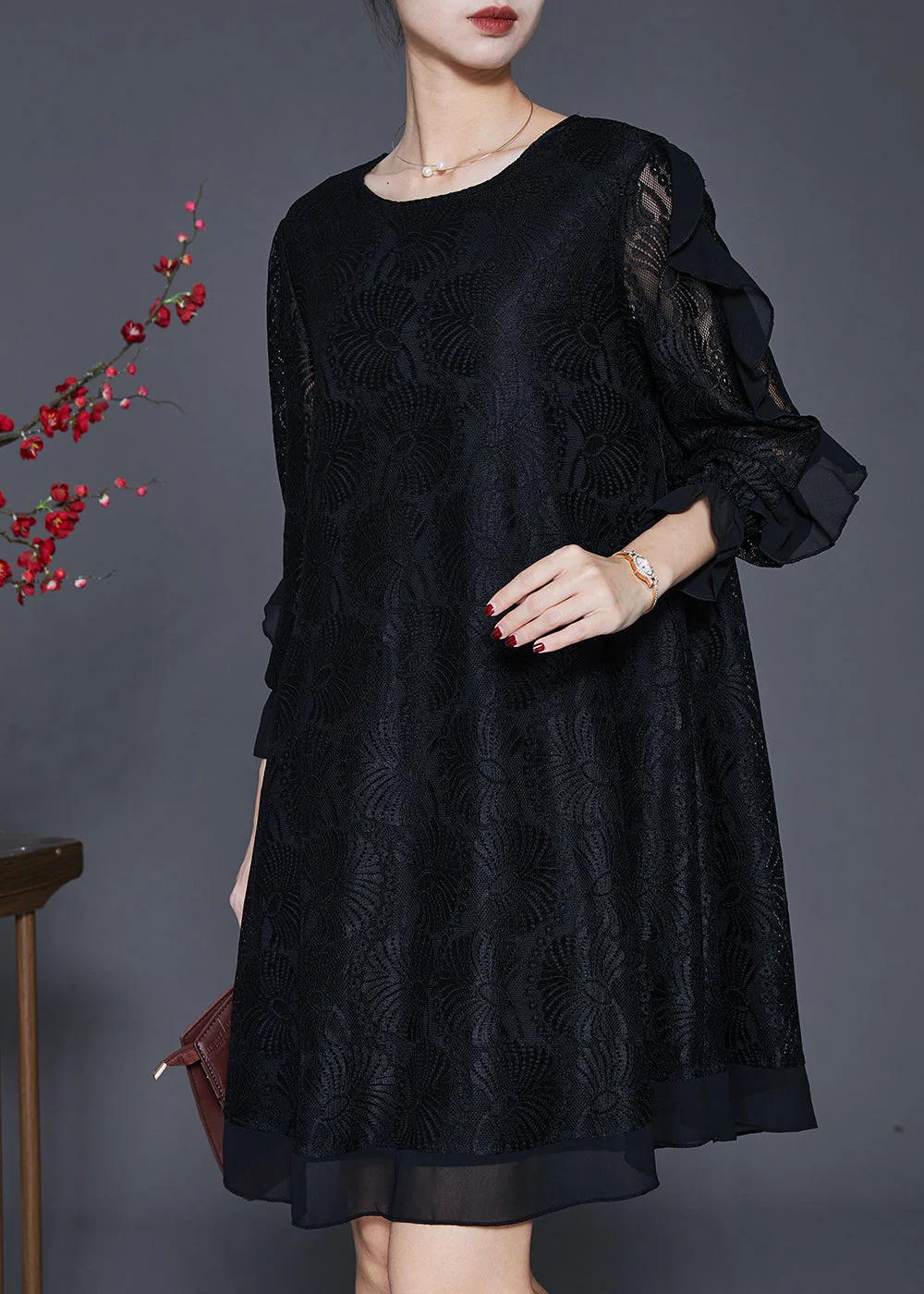 Organic Black Hollow Out Lace Vacation Dresses Butterfly Sleeve - Image 3