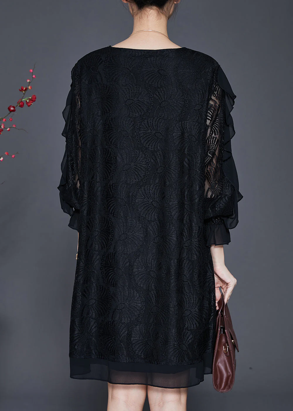 Organic Black Hollow Out Lace Vacation Dresses Butterfly Sleeve - Image 4