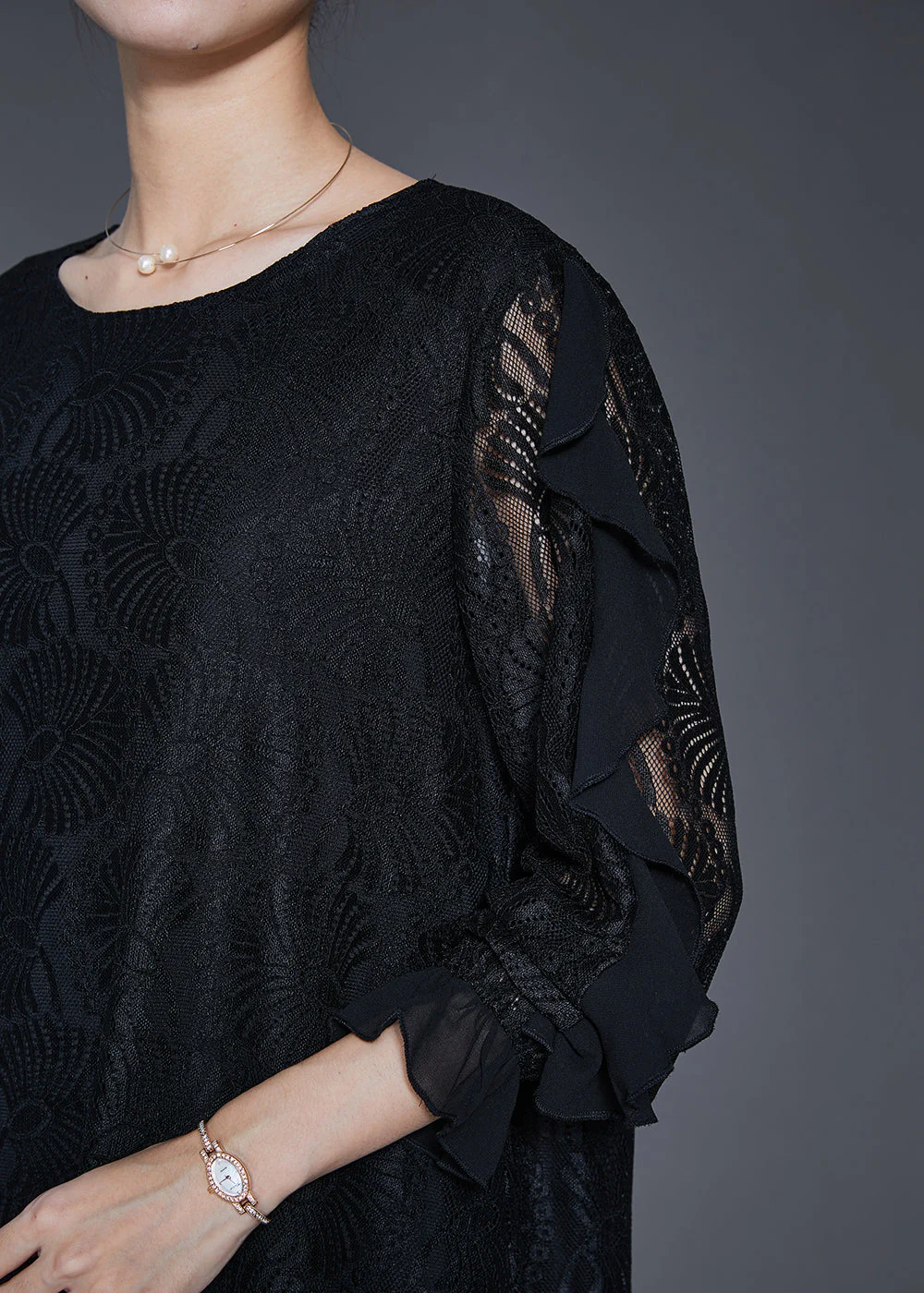Organic Black Hollow Out Lace Vacation Dresses Butterfly Sleeve - Image 5
