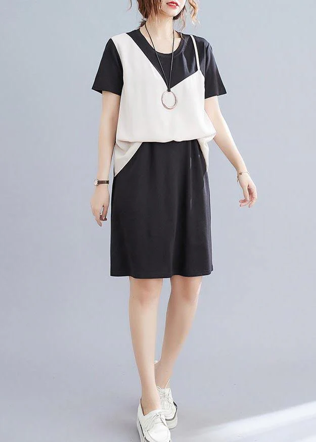 Organic Black Patchwork Beige Summer Chiffon Dress