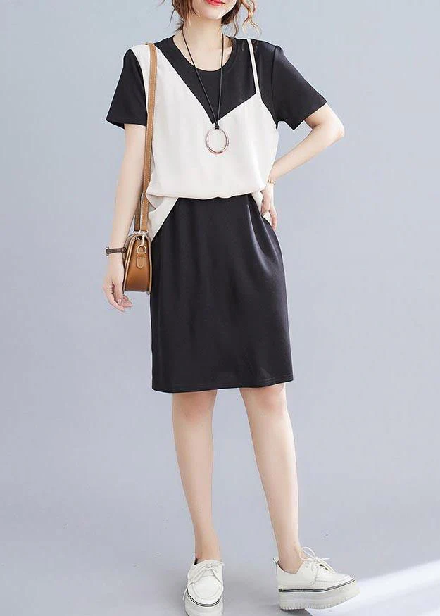Organic Black Patchwork Beige Summer Chiffon Dress - Image 4