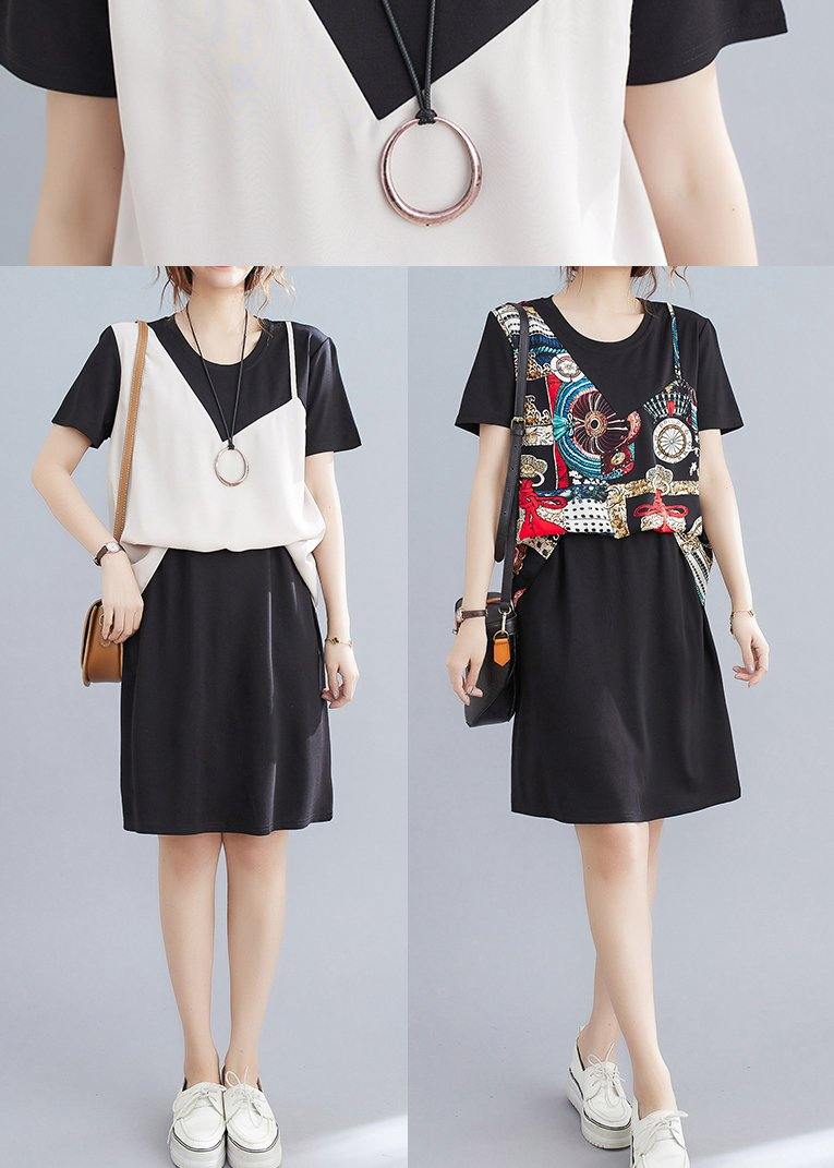 Organic Black Patchwork Beige Summer Chiffon Dress - Image 5
