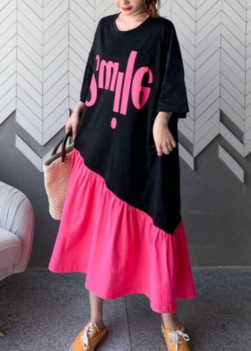 Organic Black Patchwork Rose O-Neck Summer Maxi Dress Half Sleeve - Image 2