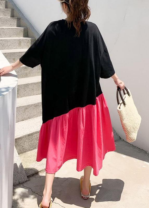 Organic Black Patchwork Rose O-Neck Summer Maxi Dress Half Sleeve - Image 4