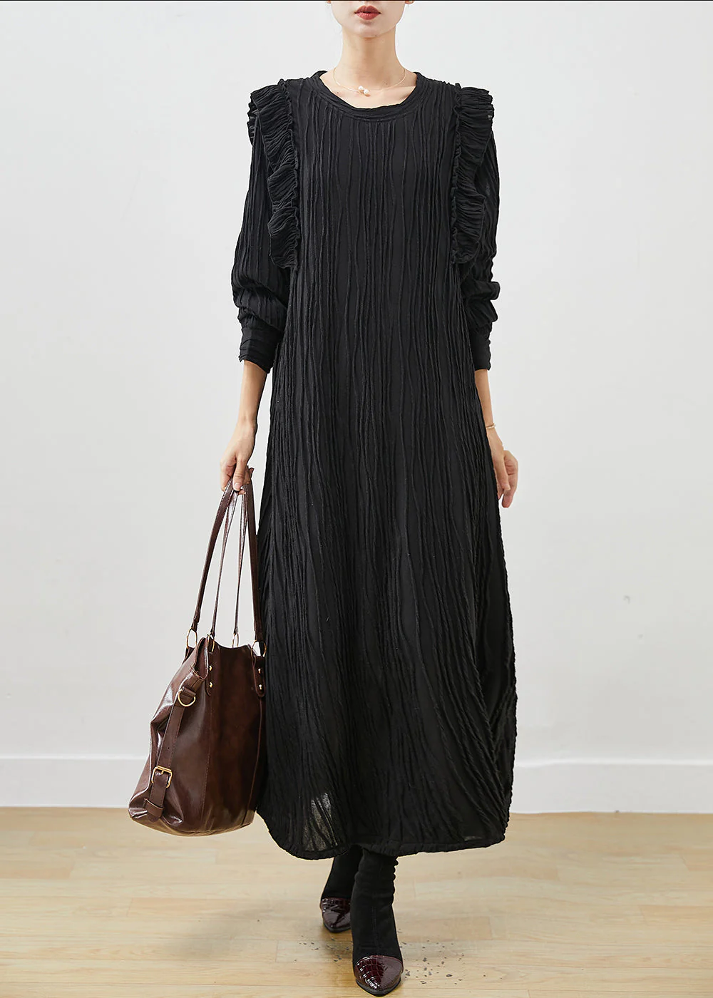 Organic Black Ruffled Patchwork Cotton Holiday Dress Spring - Image 2