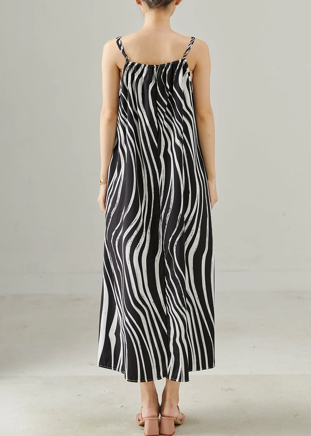 Organic Black Striped Chiffon Spaghetti Strap Dress Summer - Image 4