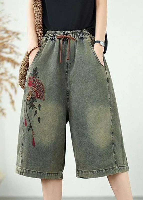 Organic Blue Pockets Patchwork Tie Waist Crop Jeans - Image 3