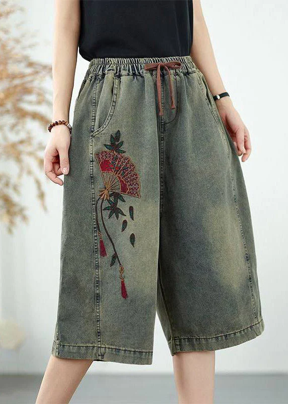 Organic Blue Pockets Patchwork Tie Waist Crop Jeans - Image 4