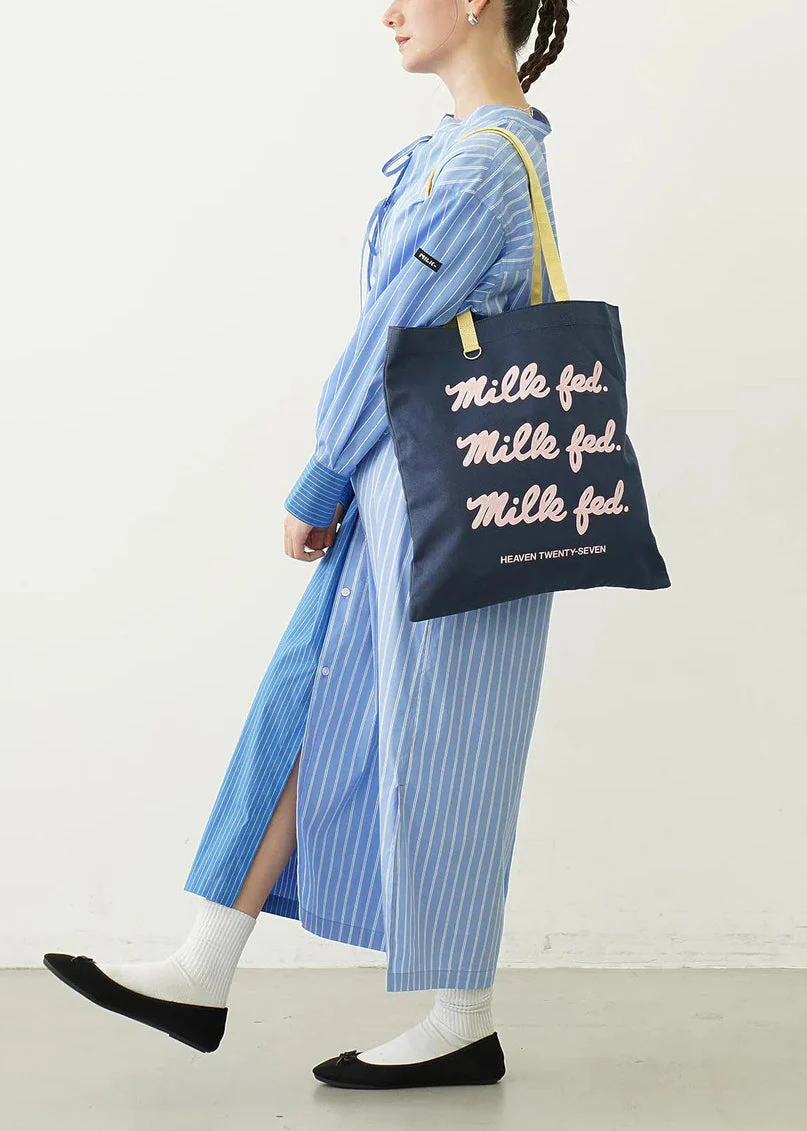 Organic Blue Striped Asymmetrical Design Shirt Dresses Spring - Image 3