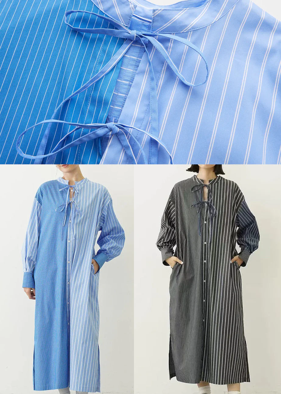 Organic Blue Striped Asymmetrical Design Shirt Dresses Spring - Image 5