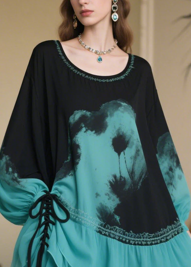 Organic Blue Tie Dye Cross Strap Chiffon Party Dress Summer - Image 2