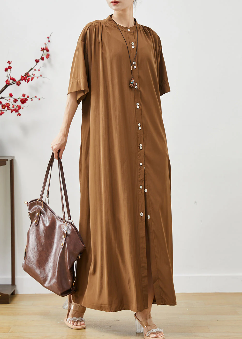 Organic Brown Oversized Cotton Maxi Dresses Summer - Image 2