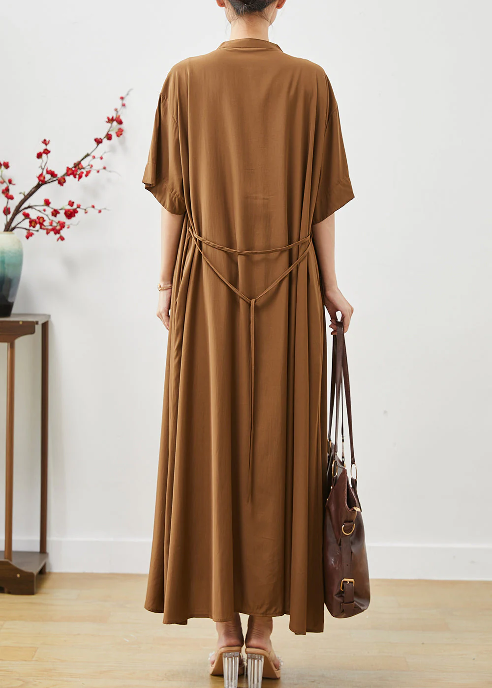 Organic Brown Oversized Cotton Maxi Dresses Summer - Image 4