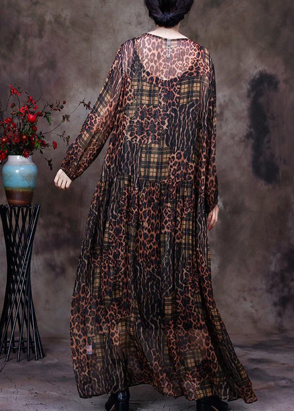 Organic Chocolate O-Neck Print Maxi Dress And Suspenders Two Pieces Set Fall - Image 4
