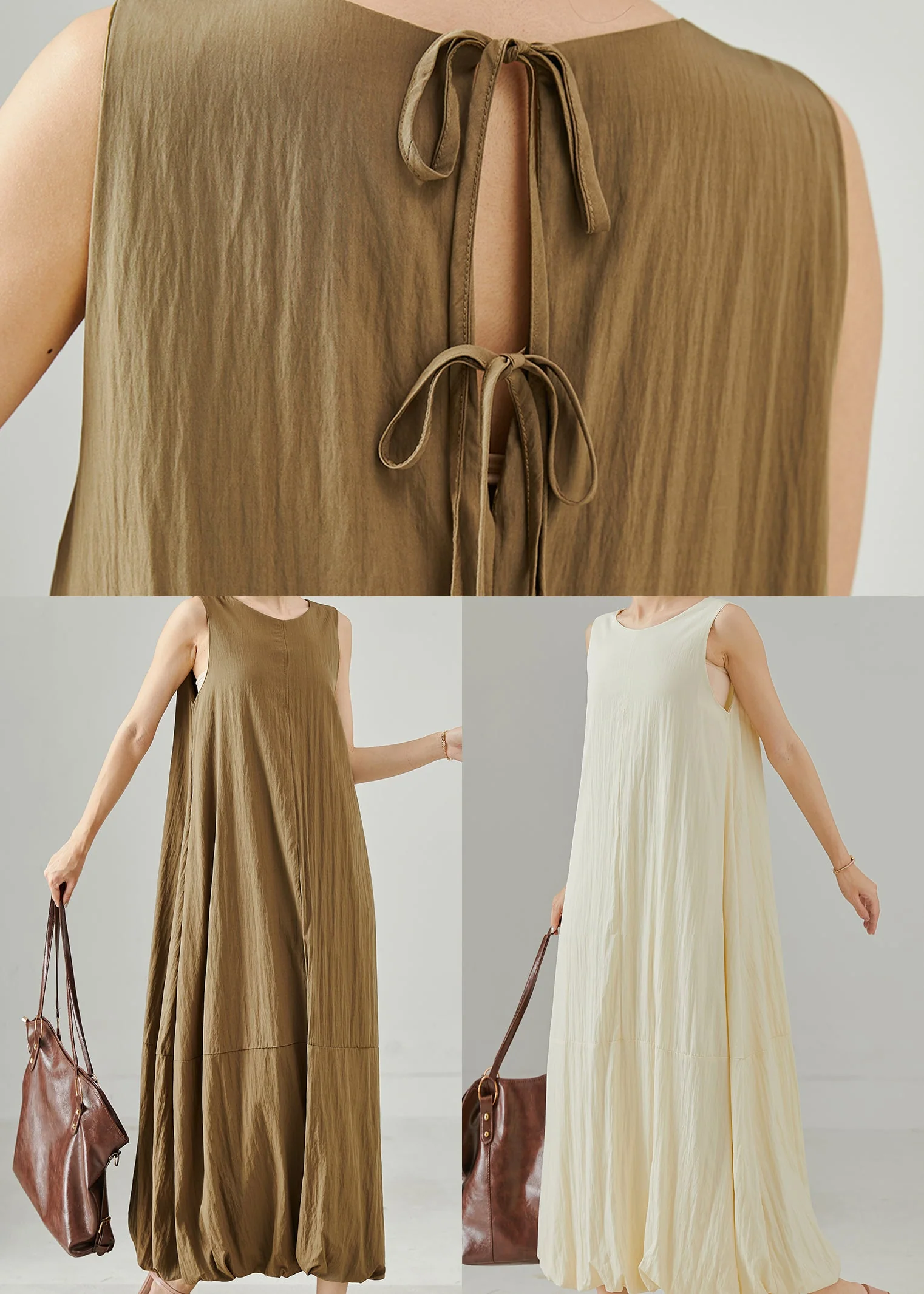 Organic Coffee Patchwork Cotton Holiday Dress Sleeveless - Image 5