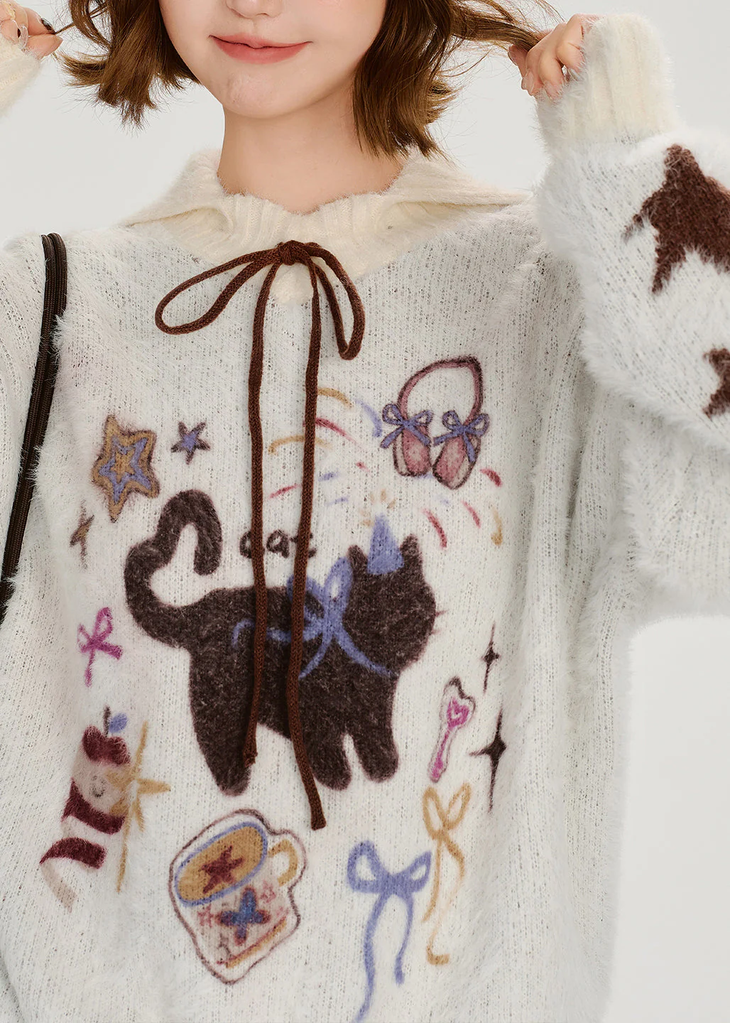 Organic Colorblock Cartoon Jacquard Patchwork Knitted Sweater Spring - Image 3