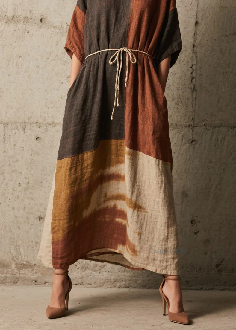 Organic Colorblock O Neck Tie Dye Cotton Dresses Summer - Image 4
