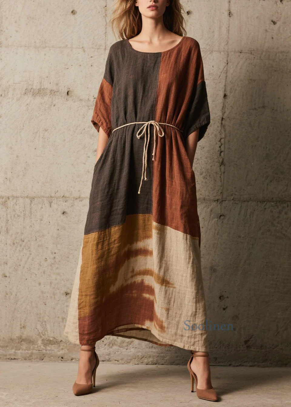 Organic Colorblock O Neck Tie Dye Cotton Dresses Summer - Image 5