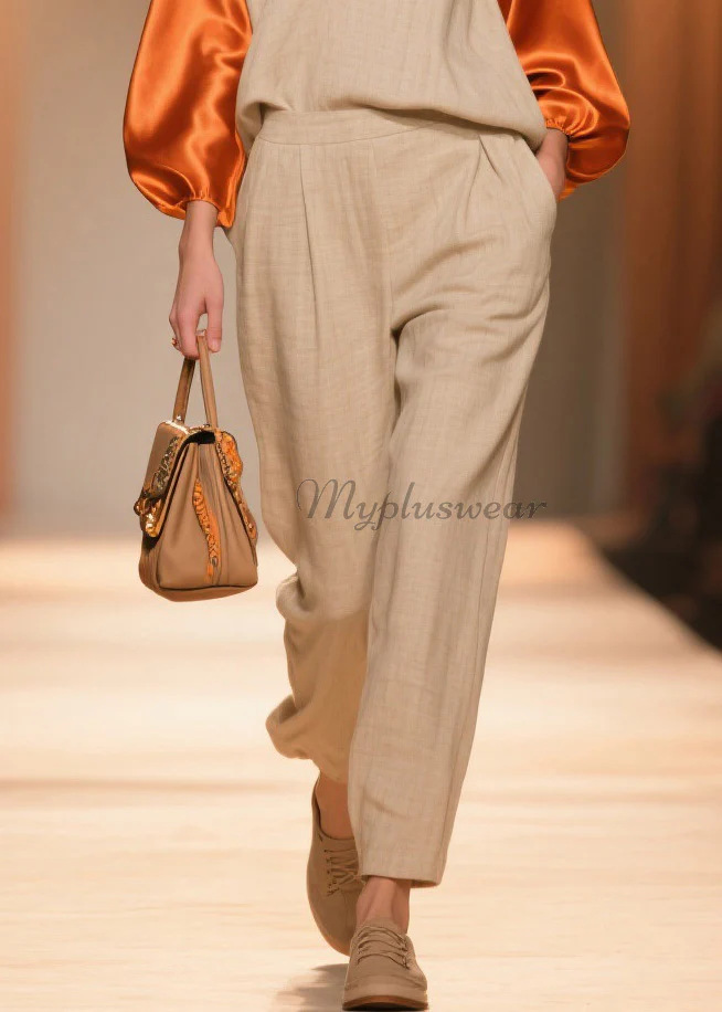 Organic Colorblock V Neck Silk Patchwork Linen Sets 2 Pieces Spring - Image 4