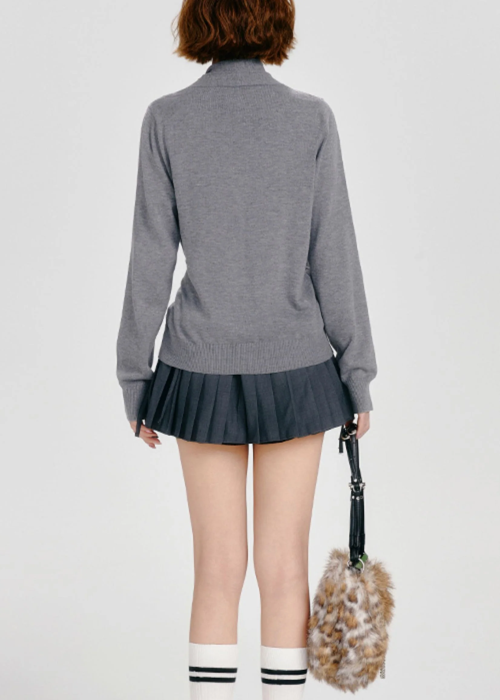 Organic Dark Grey Asymmetrical Button Knit Cardigans Spring - Image 5