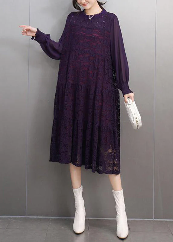 Organic Dark Purple Hollow Out Holiday Lace Long Dress Spring - Image 4