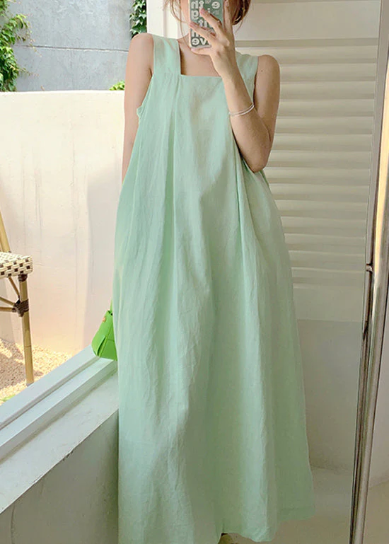 Organic Green Backless Pockets Cotton Long Dresses Summer - Image 2